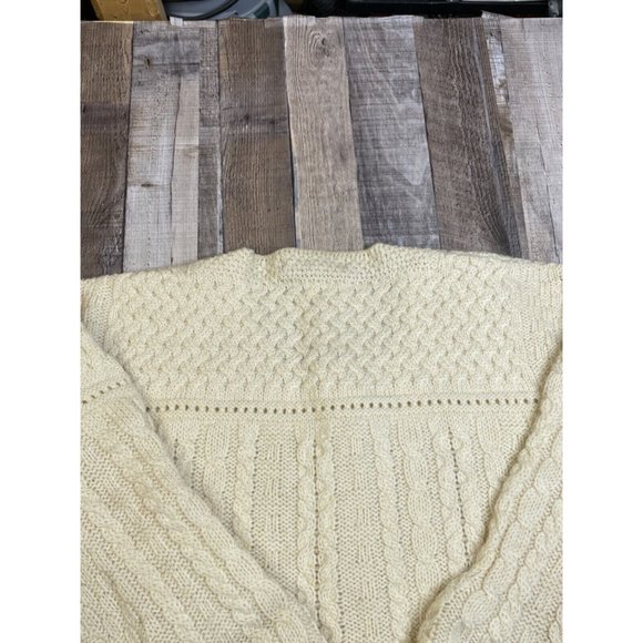 Inis Crafts Women L Irish Wool Cardigan Sweater Knit Beige Chunky Button Front - Picture 8 of 10